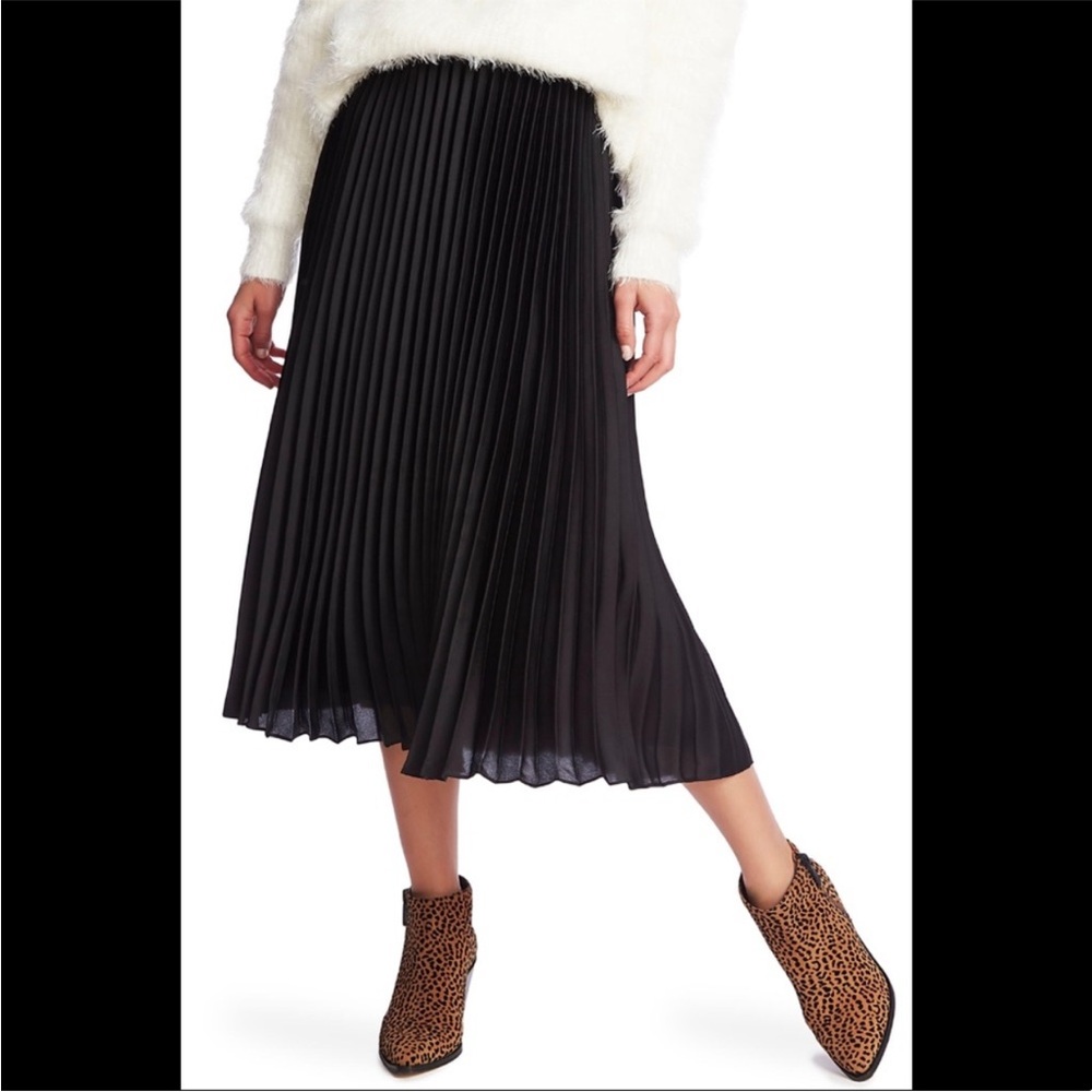 1 State Accordion Accordian Pleated Pleat Black Midi Skirt